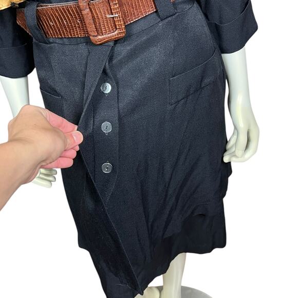 Vintage Studio I Navy Dress with Leopard Scarf & Brown Belt - 80s Size 10 - Picture 8 of 11